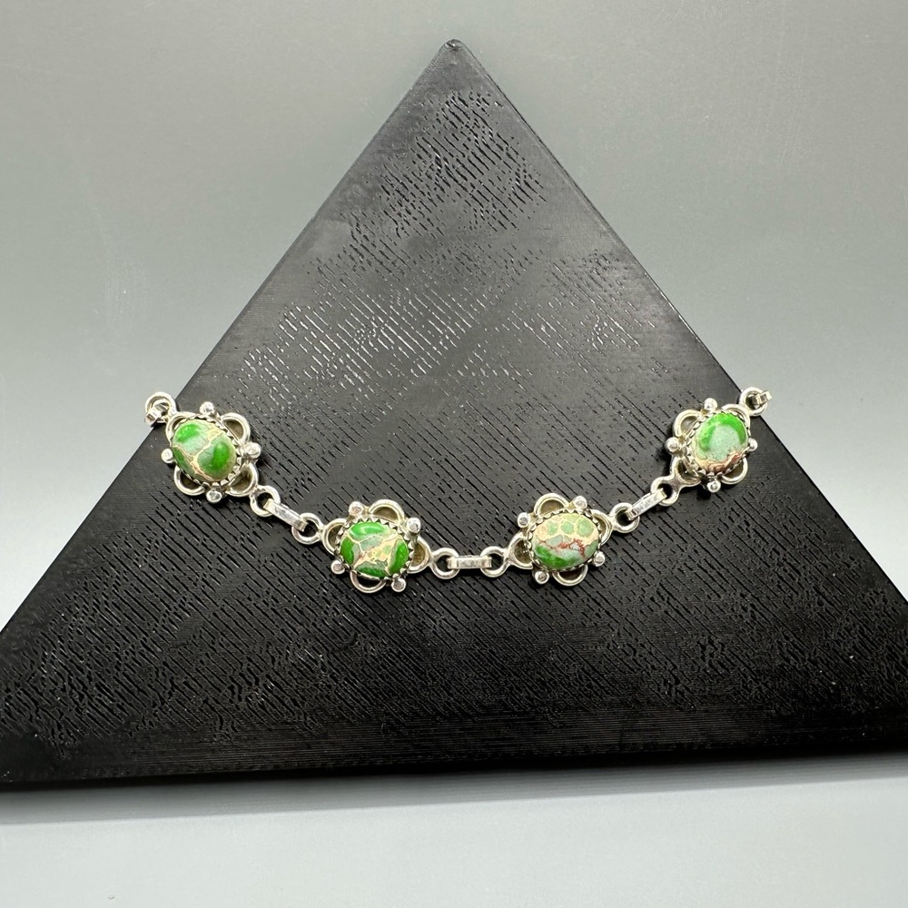 Green Sea Sediment Jasper Sterling Silver 925 Handmade Bracelet 7”
